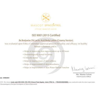 Be Bodywise 5% AHA Body Lotion with 48Hr Moisturisation 200ml | Dermatologically Tested | Improves Skin Texture & Reduces Appearance of Strawberry Legs | With Lactic Acid, Aloe Vera & Cica Extract